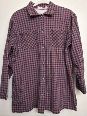 Liz Claiborne Liz & Co Plaid Button Up Hem Slit Shirt Womens M Y2K 90s Grunge